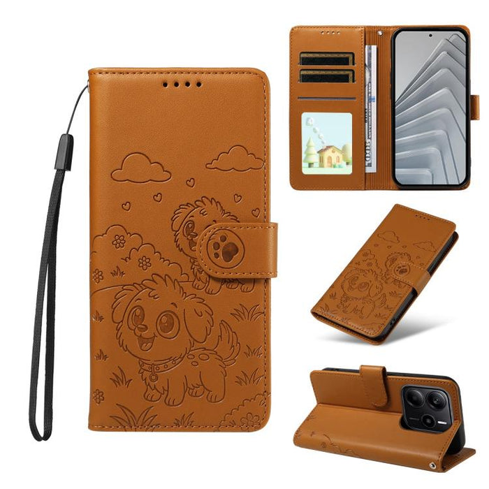 Funda de cuero para teléfono con bloqueo RFID y diseño de perro y corazón en relieve, For Redmi Note 14 4G 164.84mm, For Redmi Note 14 Pro+ 5G / 14 Pro 4G, For Redmi Turbo 4 5G / Poco X7 Pro 5G, For Redmi Note 14 5G / Poco M7 Pro 5G                    ...