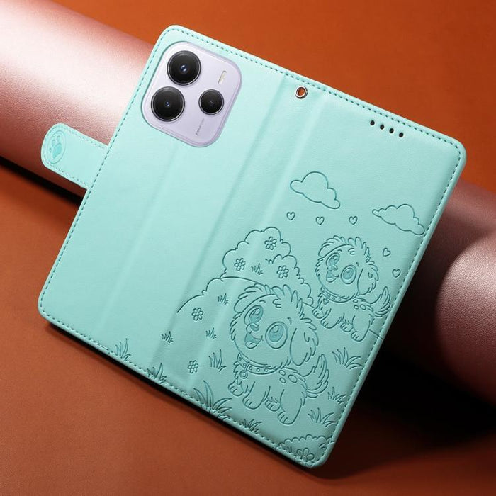 Funda de cuero para teléfono con bloqueo RFID y diseño de perro y corazón en relieve, For Redmi Note 14 4G 164.84mm, For Redmi Note 14 Pro+ 5G / 14 Pro 4G, For Redmi Turbo 4 5G / Poco X7 Pro 5G, For Redmi Note 14 5G / Poco M7 Pro 5G                    ...
