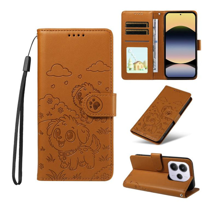 Funda de cuero para teléfono con bloqueo RFID y diseño de perro y corazón en relieve, For Redmi Note 14 4G 164.84mm, For Redmi Note 14 Pro+ 5G / 14 Pro 4G, For Redmi Turbo 4 5G / Poco X7 Pro 5G, For Redmi Note 14 5G / Poco M7 Pro 5G                    ...