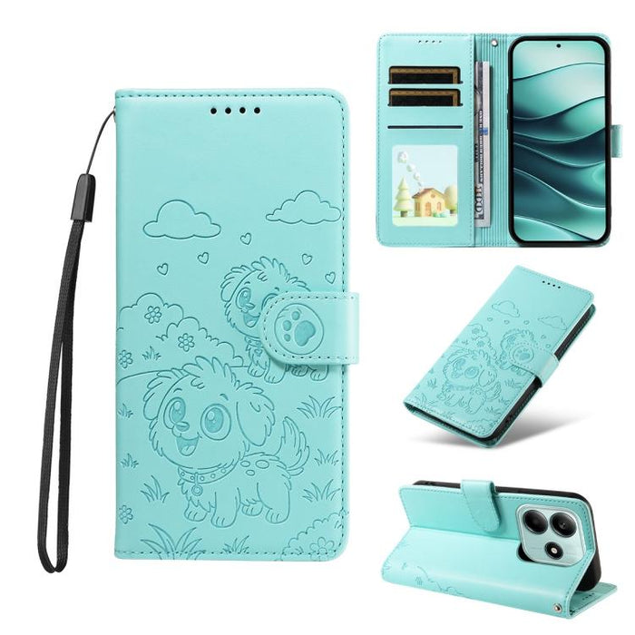 Funda de cuero para teléfono con bloqueo RFID y diseño de perro y corazón en relieve, For Redmi Note 14 4G 164.84mm, For Redmi Note 14 Pro+ 5G / 14 Pro 4G, For Redmi Turbo 4 5G / Poco X7 Pro 5G, For Redmi Note 14 5G / Poco M7 Pro 5G                    ...