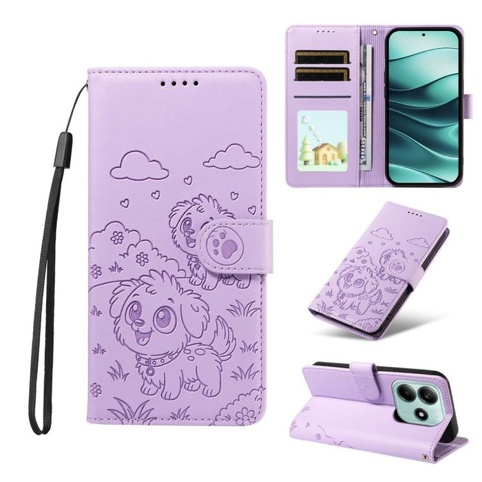 Funda de cuero para teléfono con bloqueo RFID y diseño de perro y corazón en relieve, For Redmi Note 14 4G 164.84mm, For Redmi Note 14 Pro+ 5G / 14 Pro 4G, For Redmi Turbo 4 5G / Poco X7 Pro 5G, For Redmi Note 14 5G / Poco M7 Pro 5G                    ...