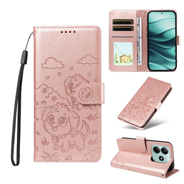 Funda de cuero para teléfono con bloqueo RFID y diseño de perro y corazón en relieve, For Redmi Note 14 4G 164.84mm, For Redmi Note 14 Pro+ 5G / 14 Pro 4G, For Redmi Turbo 4 5G / Poco X7 Pro 5G, For Redmi Note 14 5G / Poco M7 Pro 5G                    ...