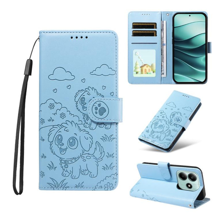 Funda de cuero para teléfono con bloqueo RFID y diseño de perro y corazón en relieve, For Redmi Note 14 4G 164.84mm, For Redmi Note 14 Pro+ 5G / 14 Pro 4G, For Redmi Turbo 4 5G / Poco X7 Pro 5G, For Redmi Note 14 5G / Poco M7 Pro 5G                    ...