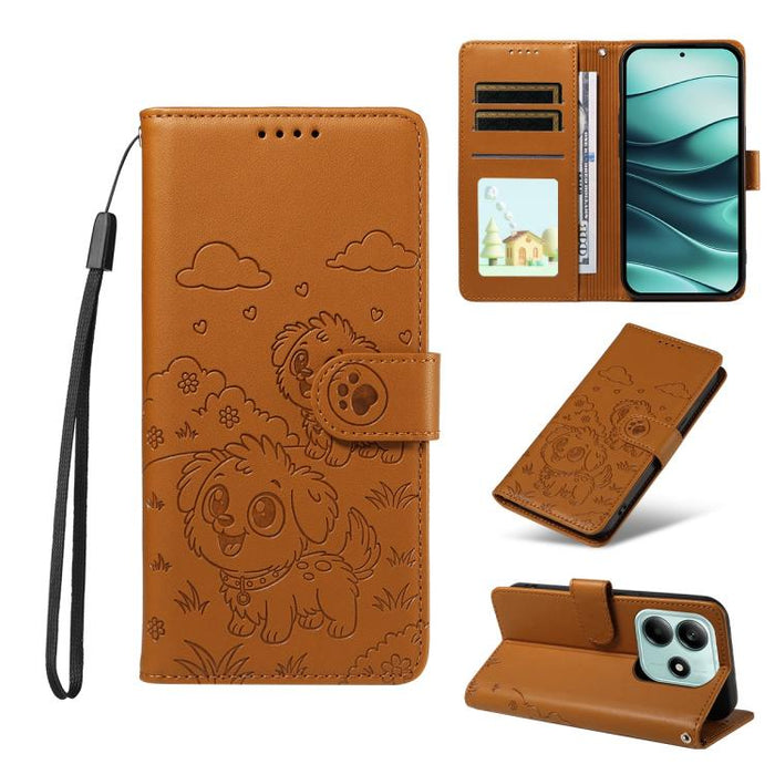 Funda de cuero para teléfono con bloqueo RFID y diseño de perro y corazón en relieve, For Redmi Note 14 4G 164.84mm, For Redmi Note 14 Pro+ 5G / 14 Pro 4G, For Redmi Turbo 4 5G / Poco X7 Pro 5G, For Redmi Note 14 5G / Poco M7 Pro 5G                    ...