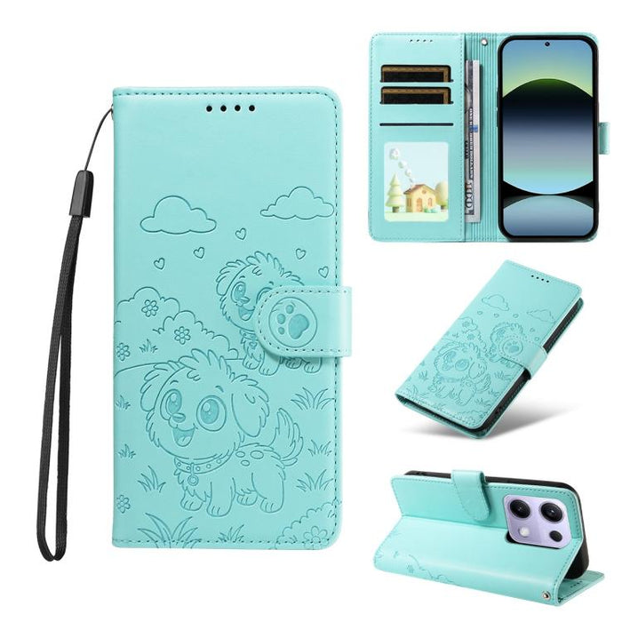 Funda de cuero para teléfono con bloqueo RFID y diseño de perro y corazón en relieve, For Redmi Note 14 4G 164.84mm, For Redmi Note 14 Pro+ 5G / 14 Pro 4G, For Redmi Turbo 4 5G / Poco X7 Pro 5G, For Redmi Note 14 5G / Poco M7 Pro 5G                    ...