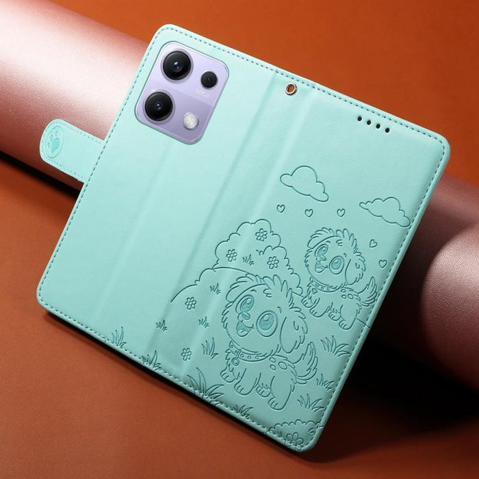 Funda de cuero para teléfono con bloqueo RFID y diseño de perro y corazón en relieve, For Redmi Note 14 4G 164.84mm, For Redmi Note 14 Pro+ 5G / 14 Pro 4G, For Redmi Turbo 4 5G / Poco X7 Pro 5G, For Redmi Note 14 5G / Poco M7 Pro 5G                    ...