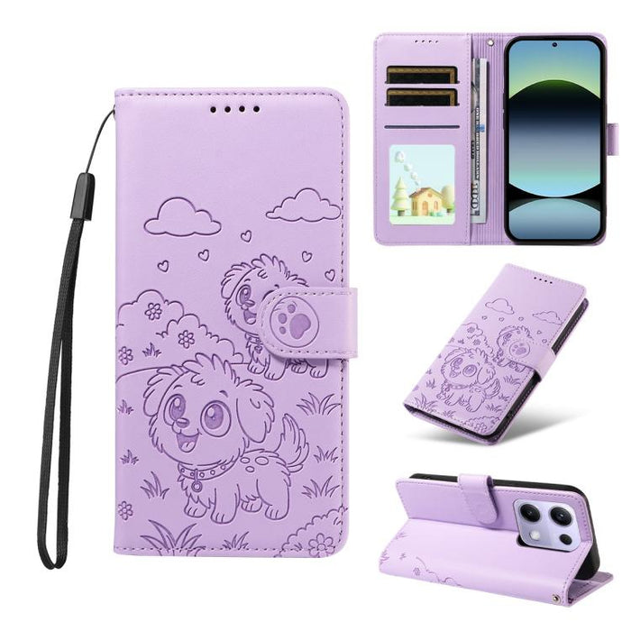 Funda de cuero para teléfono con bloqueo RFID y diseño de perro y corazón en relieve, For Redmi Note 14 4G 164.84mm, For Redmi Note 14 Pro+ 5G / 14 Pro 4G, For Redmi Turbo 4 5G / Poco X7 Pro 5G, For Redmi Note 14 5G / Poco M7 Pro 5G                    ...