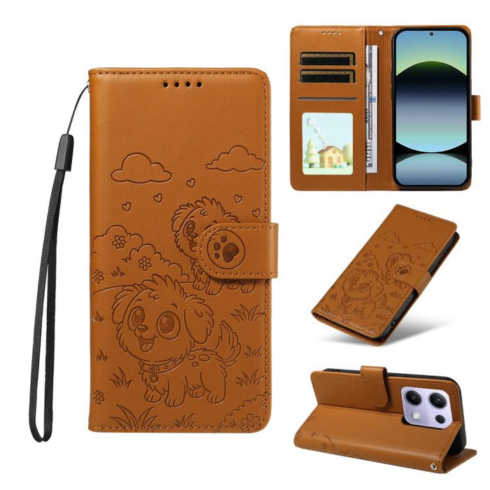 Funda de cuero para teléfono con bloqueo RFID y diseño de perro y corazón en relieve, For Redmi Note 14 4G 164.84mm, For Redmi Note 14 Pro+ 5G / 14 Pro 4G, For Redmi Turbo 4 5G / Poco X7 Pro 5G, For Redmi Note 14 5G / Poco M7 Pro 5G                    ...
