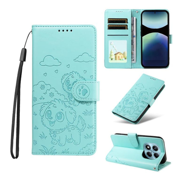Funda de cuero para teléfono con bloqueo RFID y diseño de perro y corazón en relieve, For Redmi Note 14 4G 164.84mm, For Redmi Note 14 Pro+ 5G / 14 Pro 4G, For Redmi Turbo 4 5G / Poco X7 Pro 5G, For Redmi Note 14 5G / Poco M7 Pro 5G                    ...