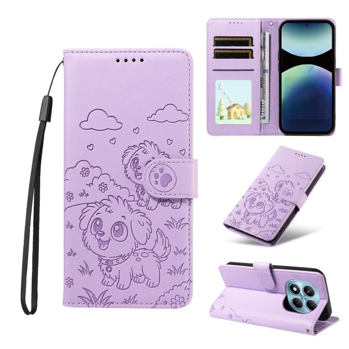 Funda de cuero para teléfono con bloqueo RFID y diseño de perro y corazón en relieve, For Redmi Note 14 4G 164.84mm, For Redmi Note 14 Pro+ 5G / 14 Pro 4G, For Redmi Turbo 4 5G / Poco X7 Pro 5G, For Redmi Note 14 5G / Poco M7 Pro 5G                    ...
