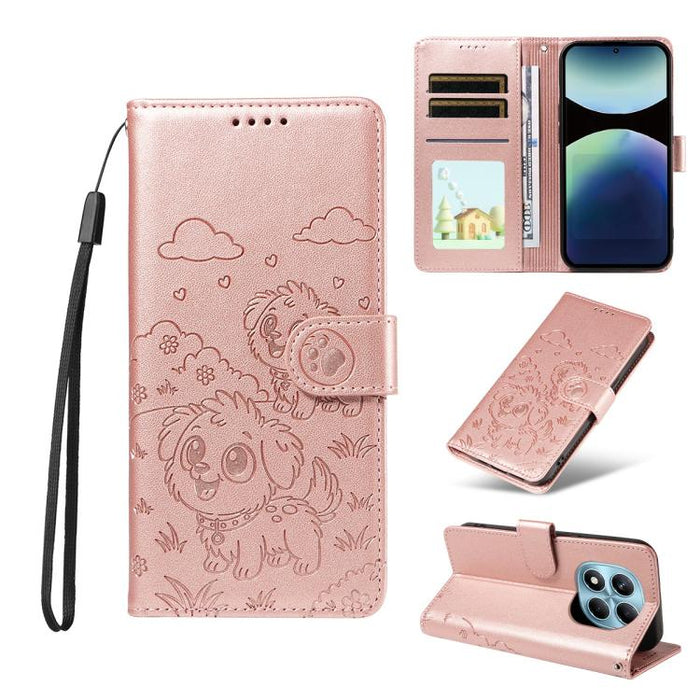 Funda de cuero para teléfono con bloqueo RFID y diseño de perro y corazón en relieve, For Redmi Note 14 4G 164.84mm, For Redmi Note 14 Pro+ 5G / 14 Pro 4G, For Redmi Turbo 4 5G / Poco X7 Pro 5G, For Redmi Note 14 5G / Poco M7 Pro 5G                    ...