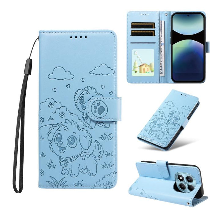 Funda de cuero para teléfono con bloqueo RFID y diseño de perro y corazón en relieve, For Redmi Note 14 4G 164.84mm, For Redmi Note 14 Pro+ 5G / 14 Pro 4G, For Redmi Turbo 4 5G / Poco X7 Pro 5G, For Redmi Note 14 5G / Poco M7 Pro 5G                    ...
