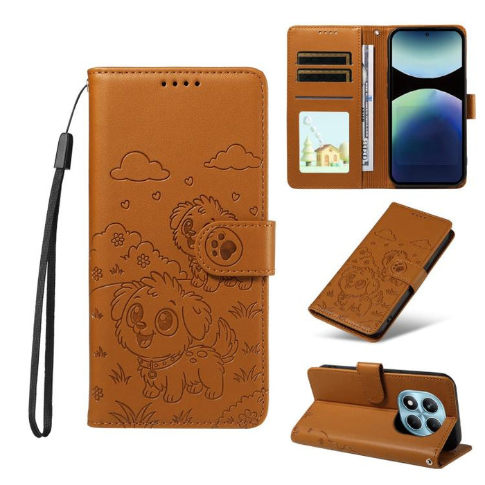 Funda de cuero para teléfono con bloqueo RFID y diseño de perro y corazón en relieve, For Redmi Note 14 4G 164.84mm, For Redmi Note 14 Pro+ 5G / 14 Pro 4G, For Redmi Turbo 4 5G / Poco X7 Pro 5G, For Redmi Note 14 5G / Poco M7 Pro 5G                    ...