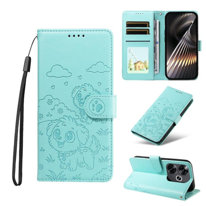Funda de cuero para teléfono con bloqueo RFID y diseño de perro y corazón en relieve, For Redmi Note 14 4G 164.84mm, For Redmi Note 14 Pro+ 5G / 14 Pro 4G, For Redmi Turbo 4 5G / Poco X7 Pro 5G, For Redmi Note 14 5G / Poco M7 Pro 5G                    ...