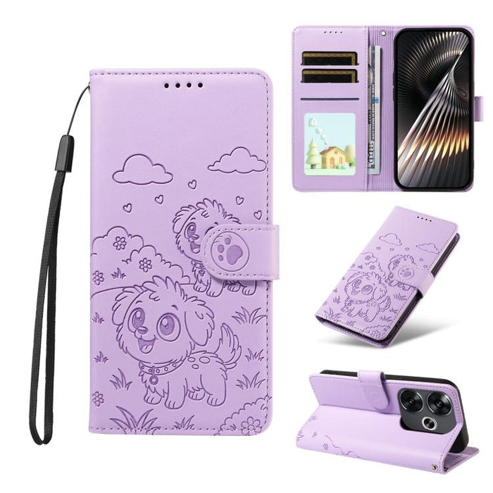 Funda de cuero para teléfono con bloqueo RFID y diseño de perro y corazón en relieve, For Redmi Note 14 4G 164.84mm, For Redmi Note 14 Pro+ 5G / 14 Pro 4G, For Redmi Turbo 4 5G / Poco X7 Pro 5G, For Redmi Note 14 5G / Poco M7 Pro 5G                    ...