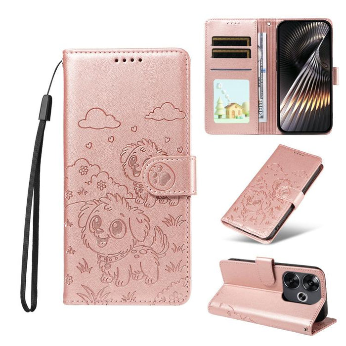 Funda de cuero para teléfono con bloqueo RFID y diseño de perro y corazón en relieve, For Redmi Note 14 4G 164.84mm, For Redmi Note 14 Pro+ 5G / 14 Pro 4G, For Redmi Turbo 4 5G / Poco X7 Pro 5G, For Redmi Note 14 5G / Poco M7 Pro 5G                    ...