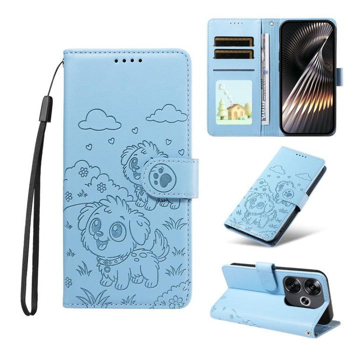 Funda de cuero para teléfono con bloqueo RFID y diseño de perro y corazón en relieve, For Redmi Note 14 4G 164.84mm, For Redmi Note 14 Pro+ 5G / 14 Pro 4G, For Redmi Turbo 4 5G / Poco X7 Pro 5G, For Redmi Note 14 5G / Poco M7 Pro 5G                    ...