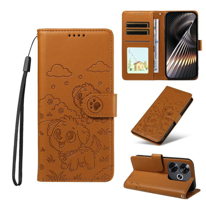 Funda de cuero para teléfono con bloqueo RFID y diseño de perro y corazón en relieve, For Redmi Note 14 4G 164.84mm, For Redmi Note 14 Pro+ 5G / 14 Pro 4G, For Redmi Turbo 4 5G / Poco X7 Pro 5G, For Redmi Note 14 5G / Poco M7 Pro 5G                    ...