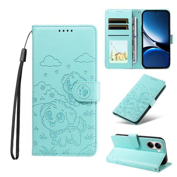 Funda de cuero para teléfono con bloqueo RFID y diseño de perro y corazón en relieve, For Redmi Note 14 4G 164.84mm, For Redmi Note 14 Pro+ 5G / 14 Pro 4G, For Redmi Turbo 4 5G / Poco X7 Pro 5G, For Redmi Note 14 5G / Poco M7 Pro 5G                    ...