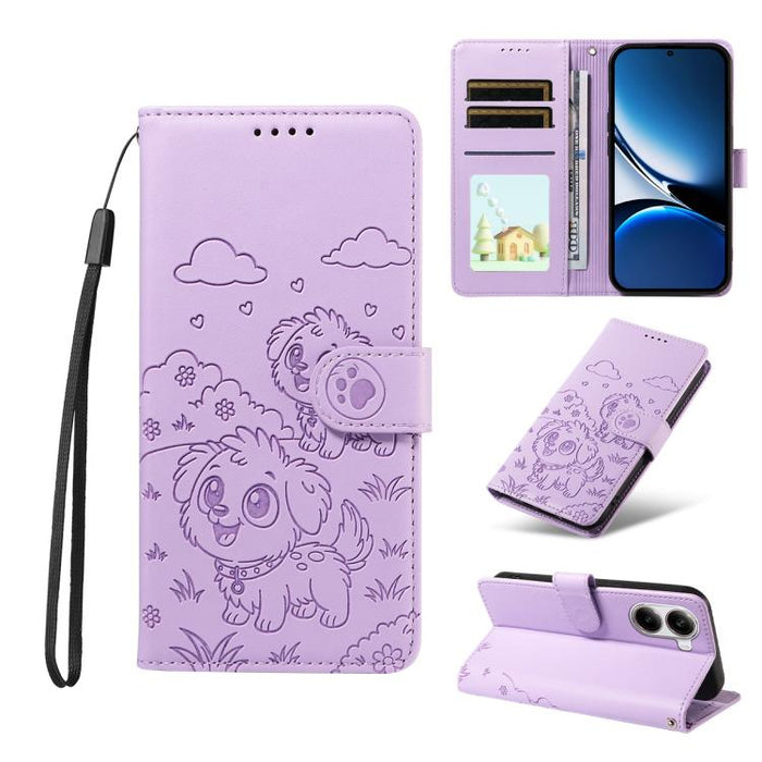 Funda de cuero para teléfono con bloqueo RFID y diseño de perro y corazón en relieve, For Redmi Note 14 4G 164.84mm, For Redmi Note 14 Pro+ 5G / 14 Pro 4G, For Redmi Turbo 4 5G / Poco X7 Pro 5G, For Redmi Note 14 5G / Poco M7 Pro 5G                    ...