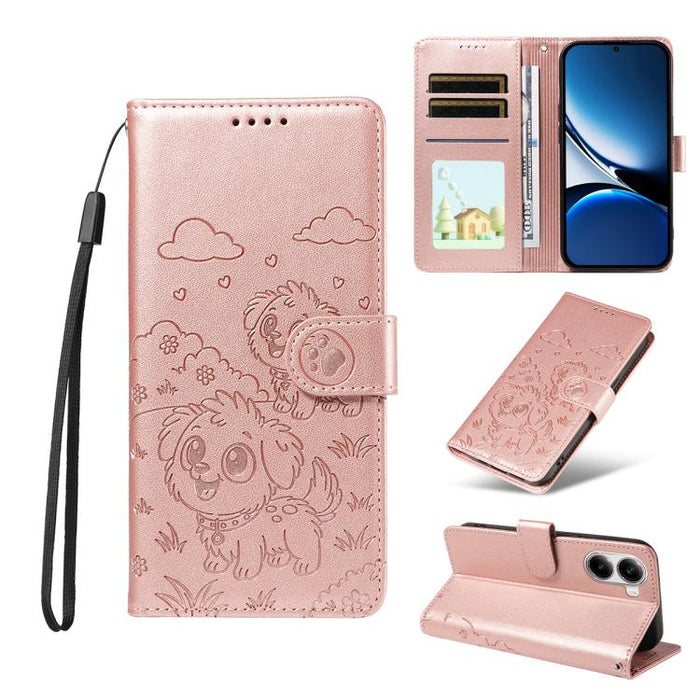 Funda de cuero para teléfono con bloqueo RFID y diseño de perro y corazón en relieve, For Redmi Note 14 4G 164.84mm, For Redmi Note 14 Pro+ 5G / 14 Pro 4G, For Redmi Turbo 4 5G / Poco X7 Pro 5G, For Redmi Note 14 5G / Poco M7 Pro 5G                    ...