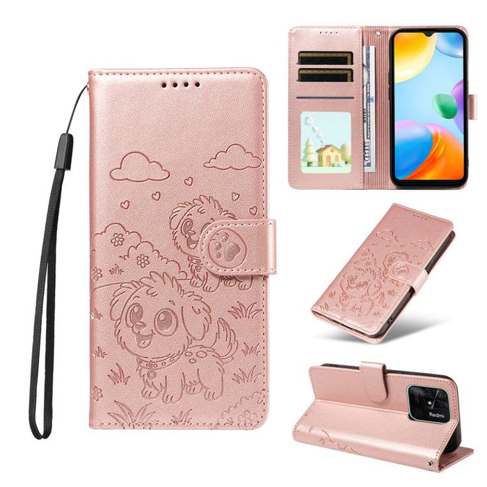 Funda de cuero para teléfono con bloqueo RFID y diseño de perro y corazón en relieve, For Redmi Note 14 4G 164.84mm, For Redmi Note 14 Pro+ 5G / 14 Pro 4G, For Redmi Turbo 4 5G / Poco X7 Pro 5G, For Redmi Note 14 5G / Poco M7 Pro 5G                    ...