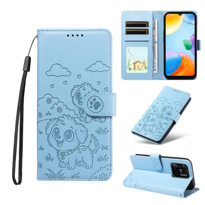 Funda de cuero para teléfono con bloqueo RFID y diseño de perro y corazón en relieve, For Redmi Note 14 4G 164.84mm, For Redmi Note 14 Pro+ 5G / 14 Pro 4G, For Redmi Turbo 4 5G / Poco X7 Pro 5G, For Redmi Note 14 5G / Poco M7 Pro 5G                    ...