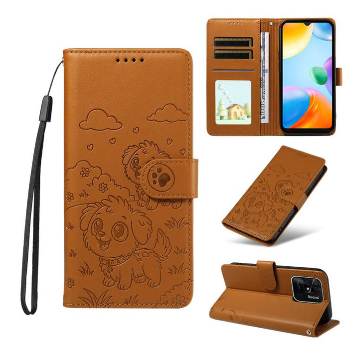 Funda de cuero para teléfono con bloqueo RFID y diseño de perro y corazón en relieve, For Redmi Note 14 4G 164.84mm, For Redmi Note 14 Pro+ 5G / 14 Pro 4G, For Redmi Turbo 4 5G / Poco X7 Pro 5G, For Redmi Note 14 5G / Poco M7 Pro 5G                    ...