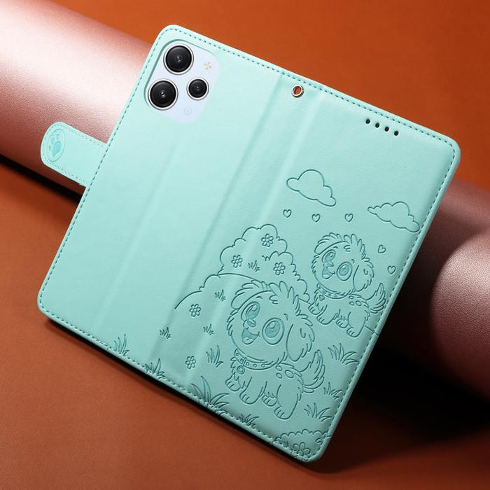 Funda de cuero para teléfono con bloqueo RFID y diseño de perro y corazón en relieve, For Redmi Note 12 Turbo / Poco F5, For Redmi 11A 4G / Poco C55, For Redmi 10C / 10 Power