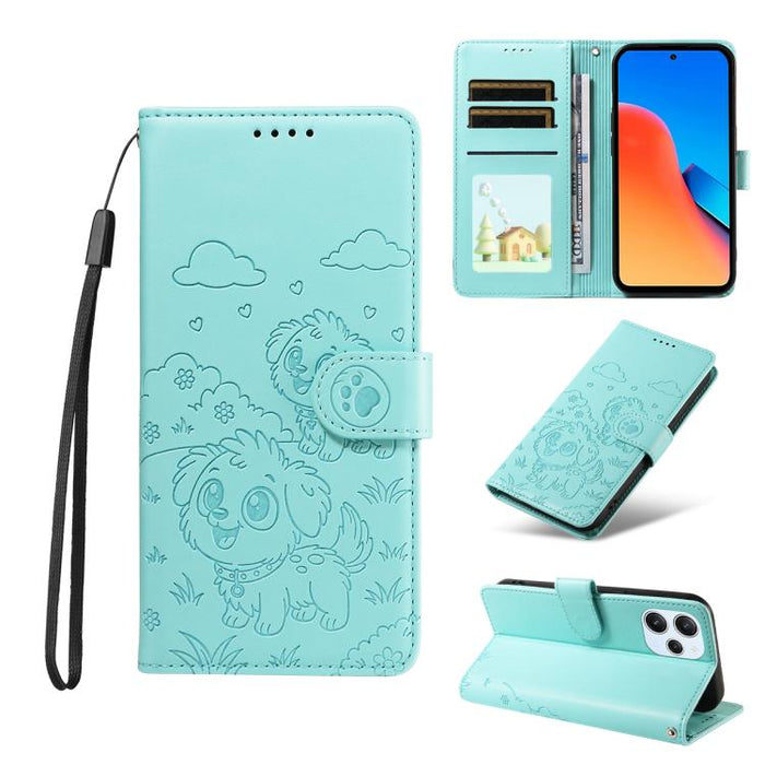 Funda de cuero para teléfono con bloqueo RFID y diseño de perro y corazón en relieve, For Redmi Note 12 Turbo / Poco F5, For Redmi 11A 4G / Poco C55, For Redmi 10C / 10 Power