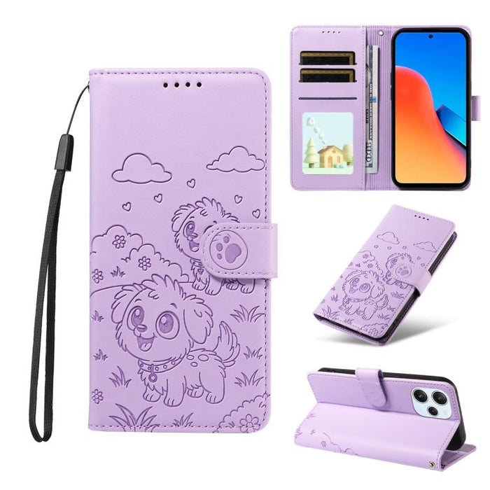 Funda de cuero para teléfono con bloqueo RFID y diseño de perro y corazón en relieve, For Redmi Note 12 Turbo / Poco F5, For Redmi 11A 4G / Poco C55, For Redmi 10C / 10 Power