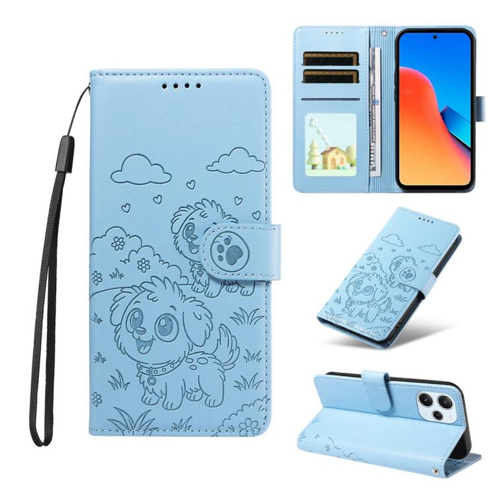 Funda de cuero para teléfono con bloqueo RFID y diseño de perro y corazón en relieve, For Redmi Note 12 Turbo / Poco F5, For Redmi 11A 4G / Poco C55, For Redmi 10C / 10 Power