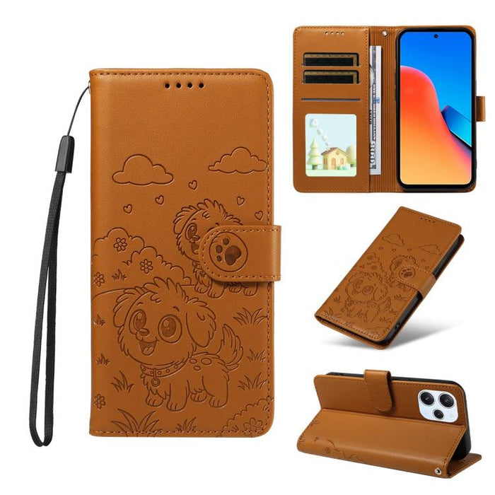Funda de cuero para teléfono con bloqueo RFID y diseño de perro y corazón en relieve, For Redmi Note 12 Turbo / Poco F5, For Redmi 11A 4G / Poco C55, For Redmi 10C / 10 Power