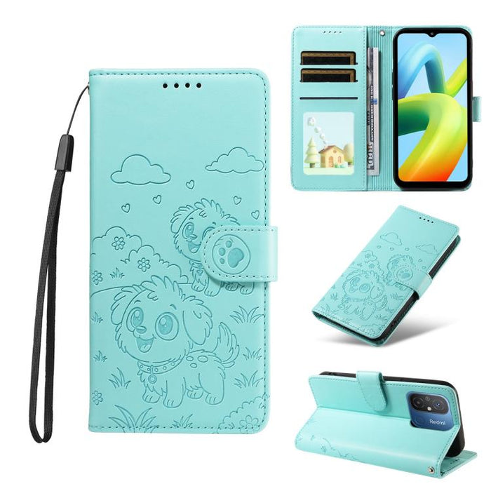 Funda de cuero para teléfono con bloqueo RFID y diseño de perro y corazón en relieve, For Redmi Note 12 Turbo / Poco F5, For Redmi 11A 4G / Poco C55, For Redmi 10C / 10 Power