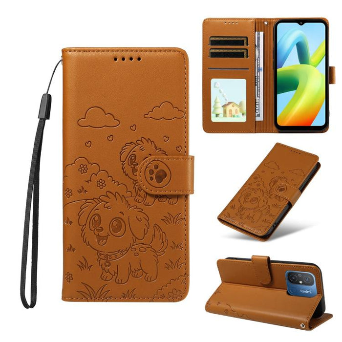 Funda de cuero para teléfono con bloqueo RFID y diseño de perro y corazón en relieve, For Redmi Note 12 Turbo / Poco F5, For Redmi 11A 4G / Poco C55, For Redmi 10C / 10 Power