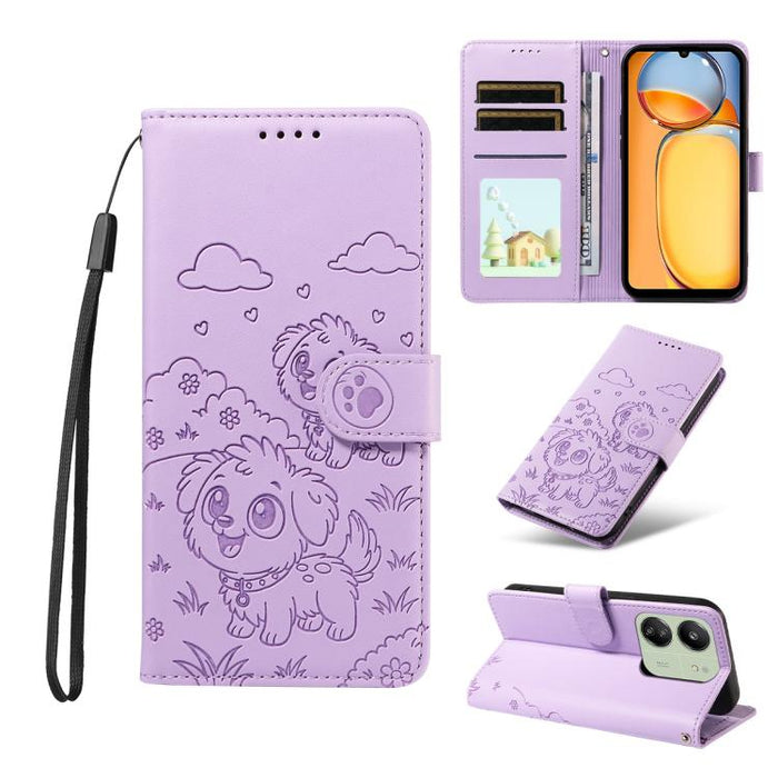 Funda de cuero para teléfono con bloqueo RFID y diseño de perro y corazón en relieve, For Redmi Note 14 4G 164.84mm, For Redmi Note 14 Pro+ 5G / 14 Pro 4G, For Redmi Turbo 4 5G / Poco X7 Pro 5G, For Redmi Note 14 5G / Poco M7 Pro 5G                    ...