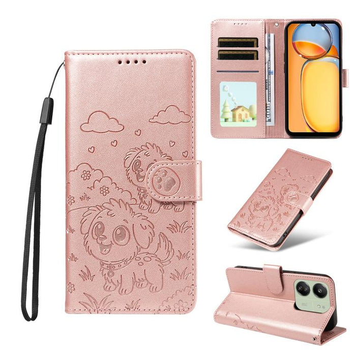 Funda de cuero para teléfono con bloqueo RFID y diseño de perro y corazón en relieve, For Redmi Note 14 4G 164.84mm, For Redmi Note 14 Pro+ 5G / 14 Pro 4G, For Redmi Turbo 4 5G / Poco X7 Pro 5G, For Redmi Note 14 5G / Poco M7 Pro 5G                    ...