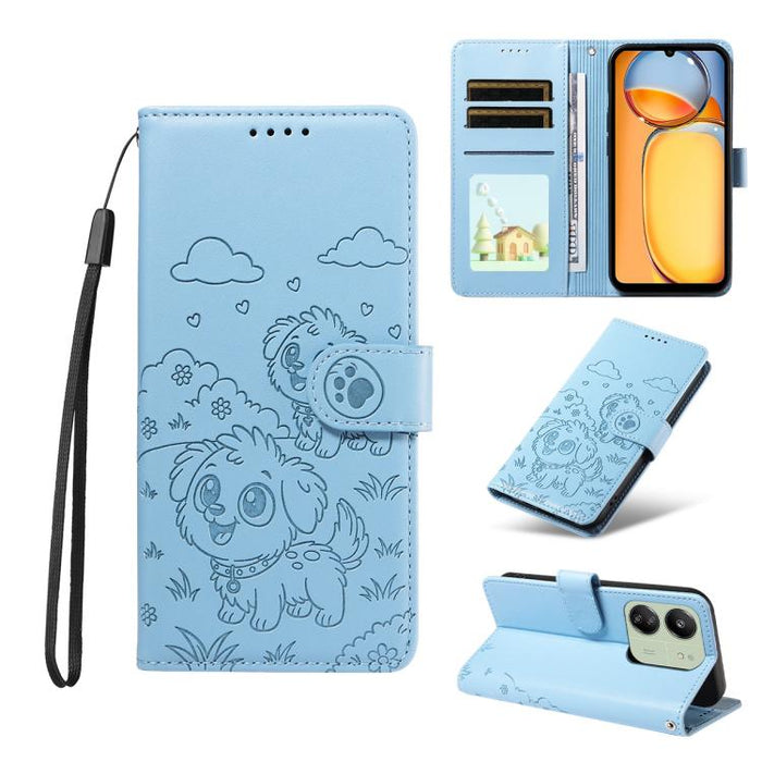 Funda de cuero para teléfono con bloqueo RFID y diseño de perro y corazón en relieve, For Redmi Note 14 4G 164.84mm, For Redmi Note 14 Pro+ 5G / 14 Pro 4G, For Redmi Turbo 4 5G / Poco X7 Pro 5G, For Redmi Note 14 5G / Poco M7 Pro 5G                    ...