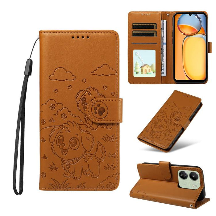 Funda de cuero para teléfono con bloqueo RFID y diseño de perro y corazón en relieve, For Redmi Note 14 4G 164.84mm, For Redmi Note 14 Pro+ 5G / 14 Pro 4G, For Redmi Turbo 4 5G / Poco X7 Pro 5G, For Redmi Note 14 5G / Poco M7 Pro 5G                    ...