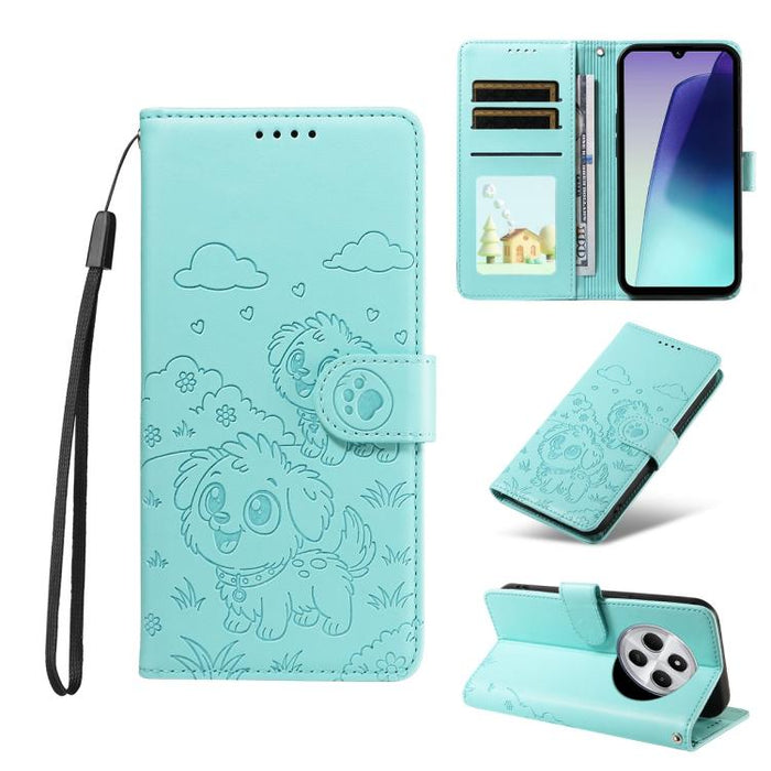 Funda de cuero para teléfono con bloqueo RFID y diseño de perro y corazón en relieve, For Redmi Note 14 4G 164.84mm, For Redmi Note 14 Pro+ 5G / 14 Pro 4G, For Redmi Turbo 4 5G / Poco X7 Pro 5G, For Redmi Note 14 5G / Poco M7 Pro 5G                    ...