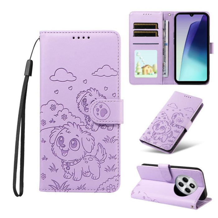 Funda de cuero para teléfono con bloqueo RFID y diseño de perro y corazón en relieve, For Redmi Note 14 4G 164.84mm, For Redmi Note 14 Pro+ 5G / 14 Pro 4G, For Redmi Turbo 4 5G / Poco X7 Pro 5G, For Redmi Note 14 5G / Poco M7 Pro 5G                    ...