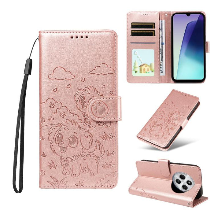 Funda de cuero para teléfono con bloqueo RFID y diseño de perro y corazón en relieve, For Redmi Note 14 4G 164.84mm, For Redmi Note 14 Pro+ 5G / 14 Pro 4G, For Redmi Turbo 4 5G / Poco X7 Pro 5G, For Redmi Note 14 5G / Poco M7 Pro 5G                    ...