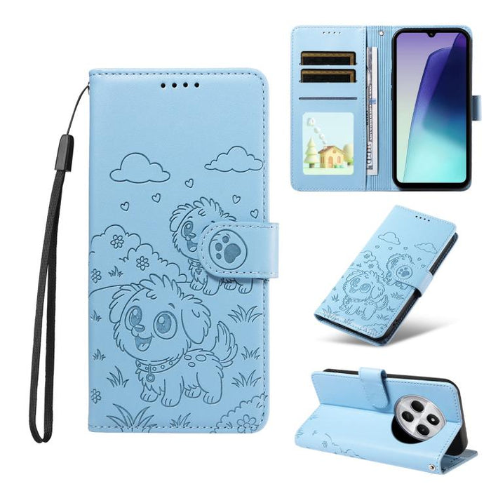 Funda de cuero para teléfono con bloqueo RFID y diseño de perro y corazón en relieve, For Redmi Note 14 4G 164.84mm, For Redmi Note 14 Pro+ 5G / 14 Pro 4G, For Redmi Turbo 4 5G / Poco X7 Pro 5G, For Redmi Note 14 5G / Poco M7 Pro 5G                    ...