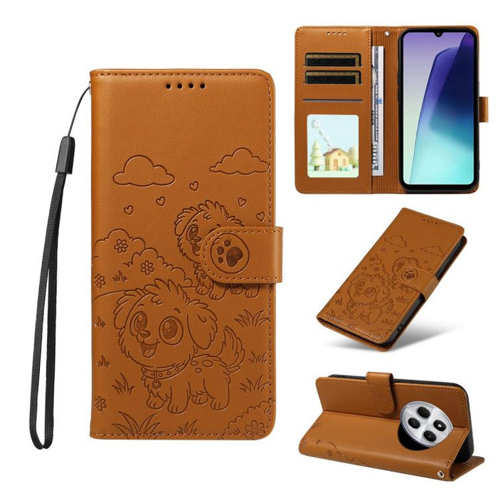 Funda de cuero para teléfono con bloqueo RFID y diseño de perro y corazón en relieve, For Redmi Note 14 4G 164.84mm, For Redmi Note 14 Pro+ 5G / 14 Pro 4G, For Redmi Turbo 4 5G / Poco X7 Pro 5G, For Redmi Note 14 5G / Poco M7 Pro 5G                    ...