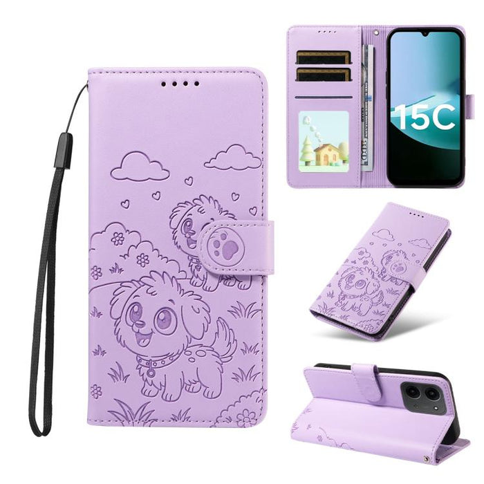 Funda de cuero para teléfono con bloqueo RFID y diseño de perro y corazón en relieve, For Redmi 15a Global, For Redmi Note 15 Pro+ 5G Global 163.3mm, For Redmi Note 15 4G / 5G Global 164mm, For Redmi K90 Pro Max / Poco F8 Ultra                         ...