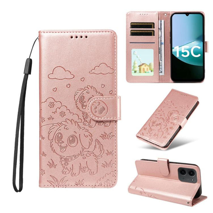Funda de cuero para teléfono con bloqueo RFID y diseño de perro y corazón en relieve, For Redmi 15a Global, For Redmi Note 15 Pro+ 5G Global 163.3mm, For Redmi Note 15 4G / 5G Global 164mm, For Redmi K90 Pro Max / Poco F8 Ultra                         ...