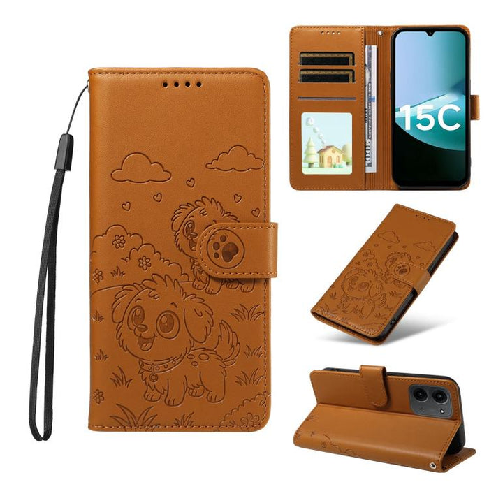 Funda de cuero para teléfono con bloqueo RFID y diseño de perro y corazón en relieve, For Redmi 15a Global, For Redmi Note 15 Pro+ 5G Global 163.3mm, For Redmi Note 15 4G / 5G Global 164mm, For Redmi K90 Pro Max / Poco F8 Ultra                         ...