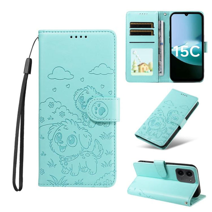 Funda de cuero para teléfono con bloqueo RFID y diseño de perro y corazón en relieve, For Redmi 15a Global, For Redmi Note 15 Pro+ 5G Global 163.3mm, For Redmi Note 15 4G / 5G Global 164mm, For Redmi K90 Pro Max / Poco F8 Ultra                         ...