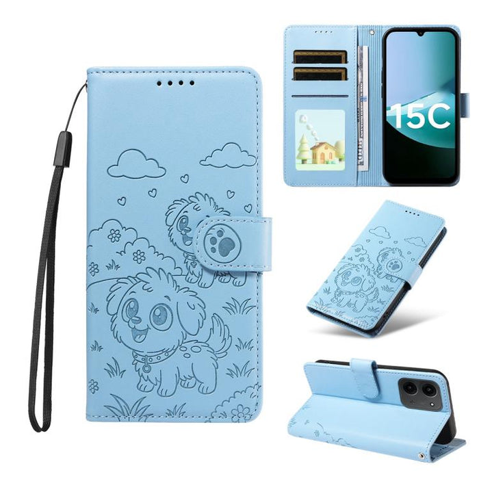 Funda de cuero para teléfono con bloqueo RFID y diseño de perro y corazón en relieve, For Redmi 15a Global, For Redmi Note 15 Pro+ 5G Global 163.3mm, For Redmi Note 15 4G / 5G Global 164mm, For Redmi K90 Pro Max / Poco F8 Ultra                         ...