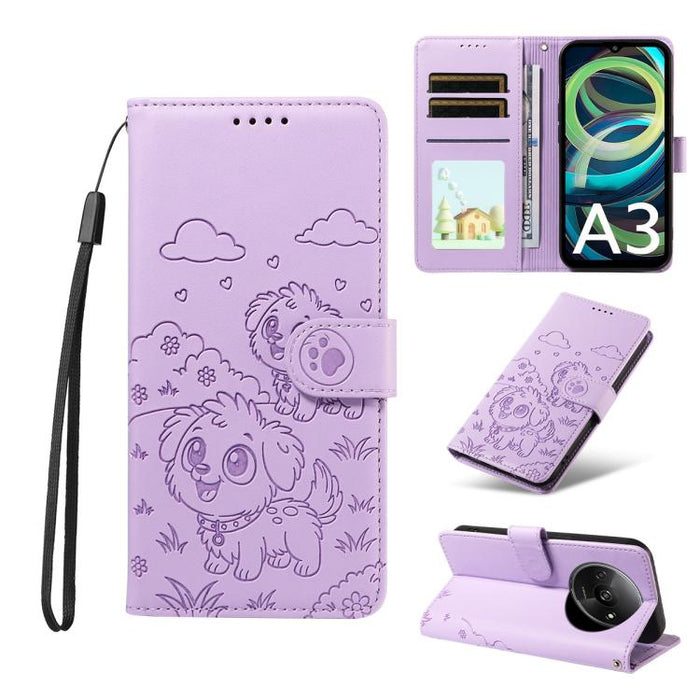 Funda de cuero para teléfono con bloqueo RFID y diseño de perro y corazón en relieve, For Redmi Note 14 4G 164.84mm, For Redmi Note 14 Pro+ 5G / 14 Pro 4G, For Redmi Turbo 4 5G / Poco X7 Pro 5G, For Redmi Note 14 5G / Poco M7 Pro 5G                    ...